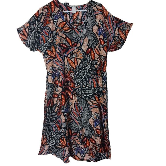 H&M Boho V-Neck Dress S Batik Print High-Low Hem Split Sides Lightweight Casual - Picture 1 of 11